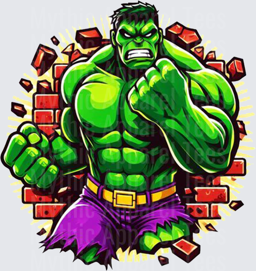 Marvel Super Heroes Hulk Smashing Through Brick Wall Fists Up