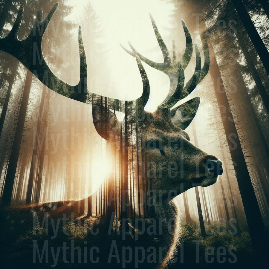 Majestic Buck Double Exposure Misty Forest Sunrise Whitetail Deer