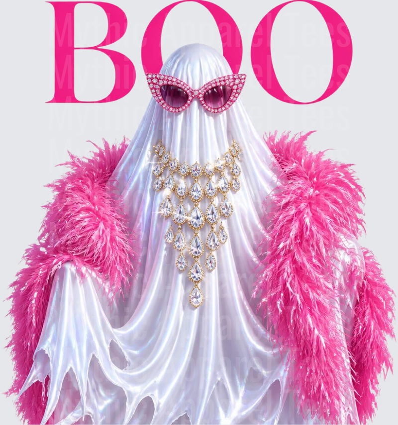 Halloween Glam Ghost BOO Pink Feather Boa Diamond Necklace