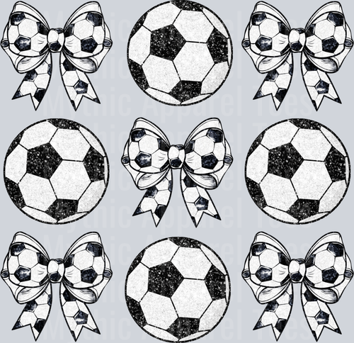 Coquette Bow and soccer ball black and white DTF Soccer Transfers