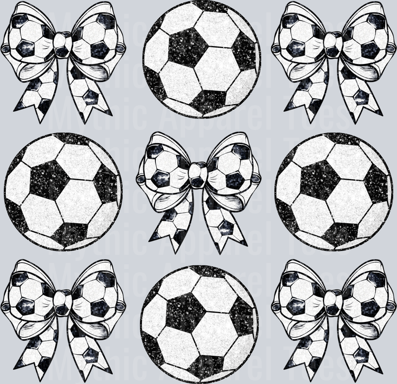 Coquette Bow and soccer ball black and white DTF Soccer Transfers