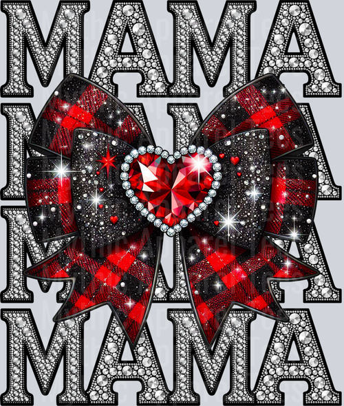 Rhinestone Mama Red Bow Plaid Style Combo Valentines Day Design