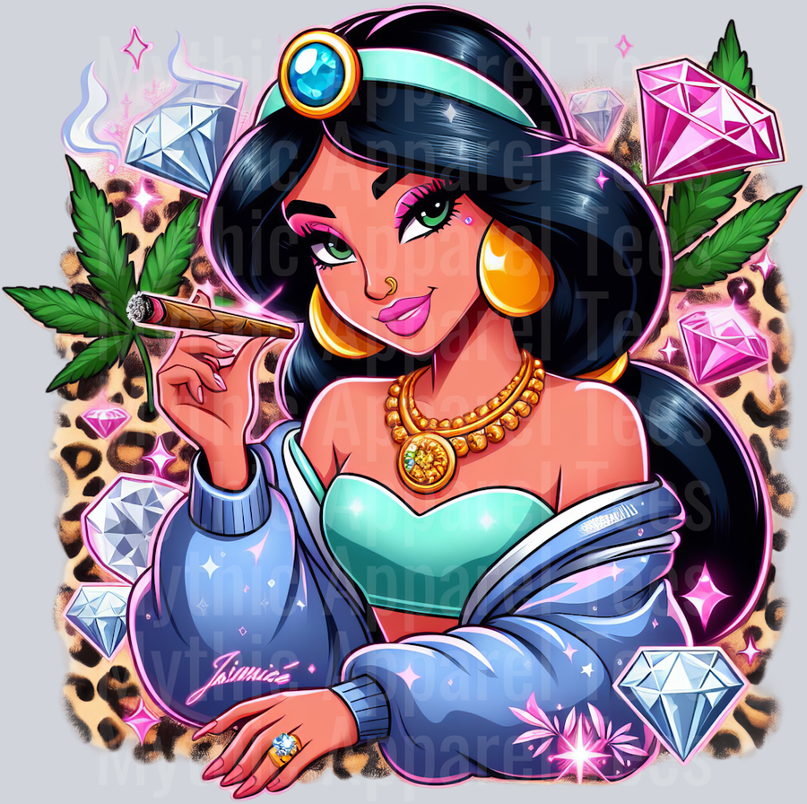 Jasmine 2 Weed Plant Cheeta Print Jewels Smoking Weed DTF Weed Transfers