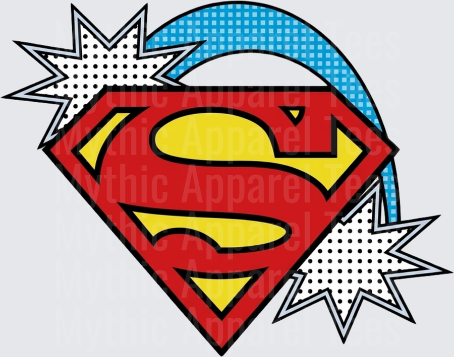 Superman Logo Pop Art Heart with Comic Star Bursts