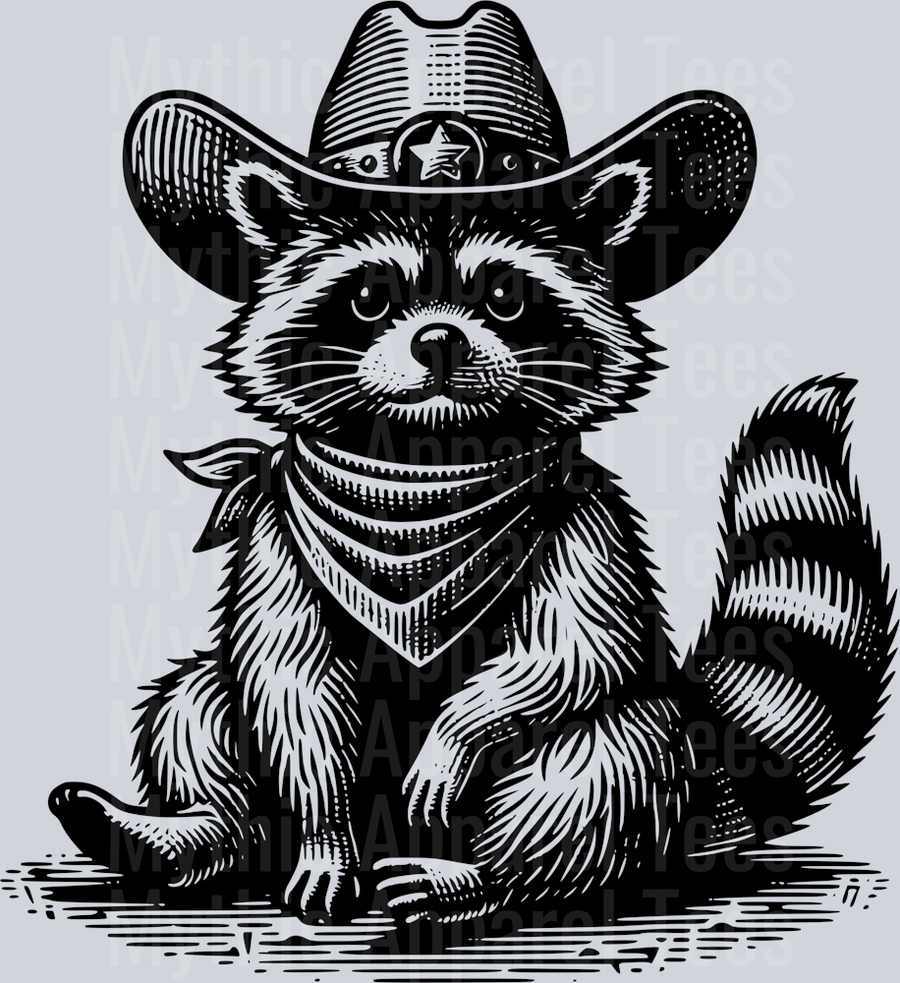RACCOON IN COWBOY HAT BLACK DESIGN