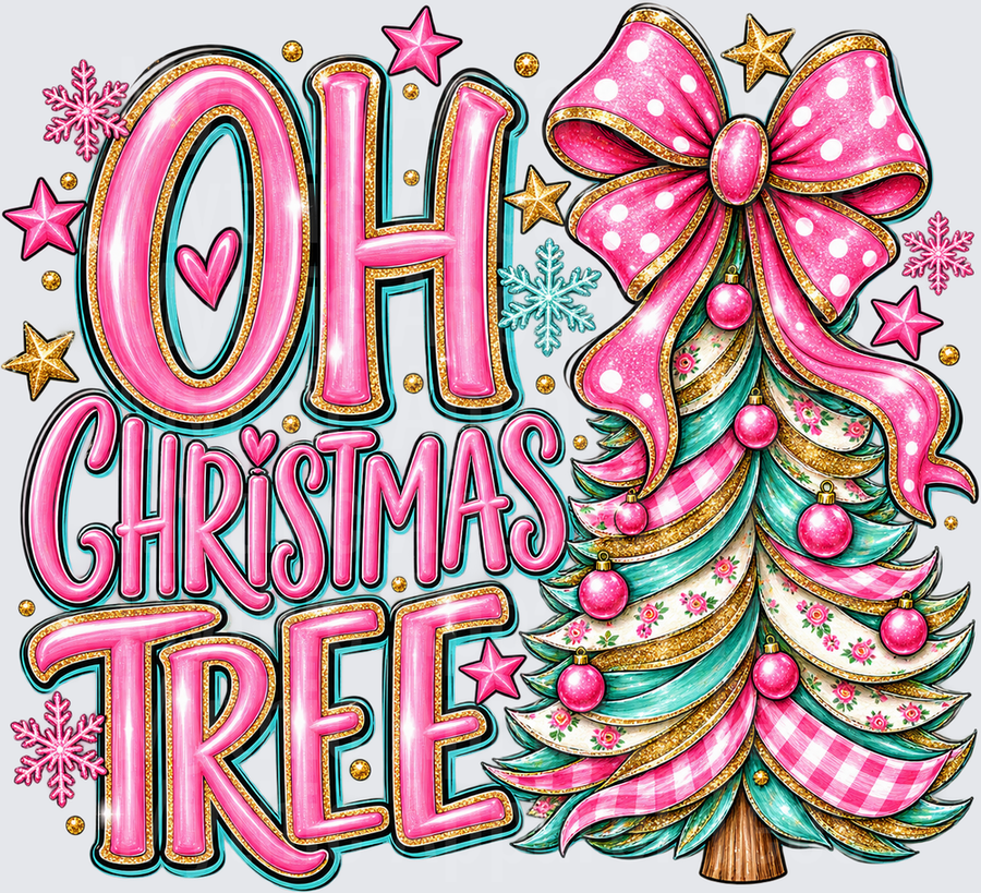 Christmas Oh Christmas Tree Pink Glitter Bow Polka Dot Floral Gingham Holiday Design