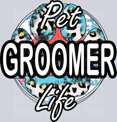 Pet groomer life animal print blue and white DTF Dog Transfers