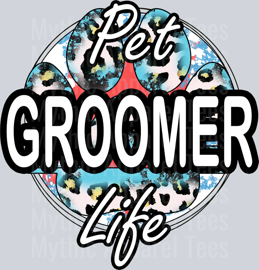 Pet groomer life animal print blue and white DTF Dog Transfers