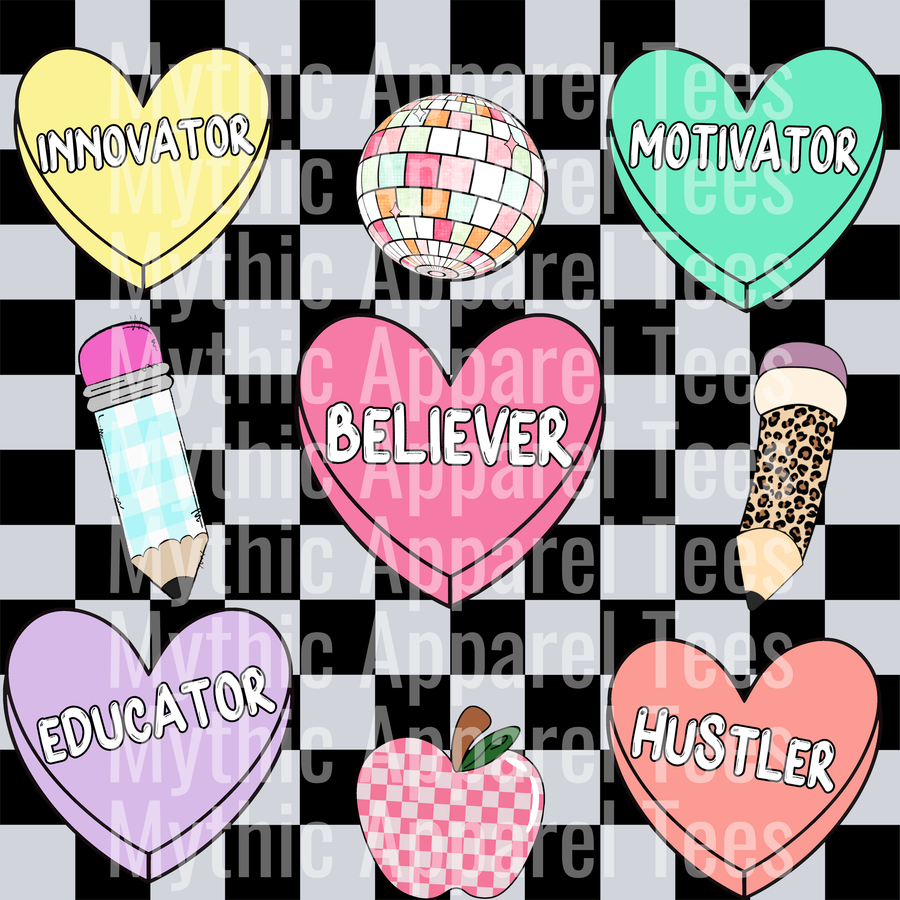 Teacher checker and hearts DTF Teacher Transfers