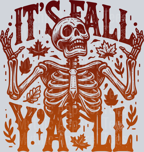 ITS FALL YALL SKELETON RED TO ORANGE GRADIENT