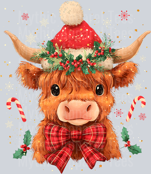 Cute Christmas Highland Cow Mooey Xmas Heifer Santa Hat T-Shirt