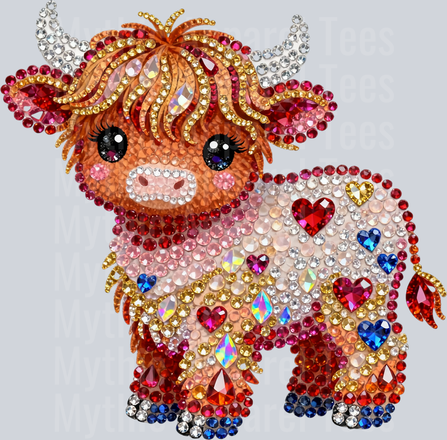 AZ690 Faux Rhinestone Valentines Day Highland Cow
