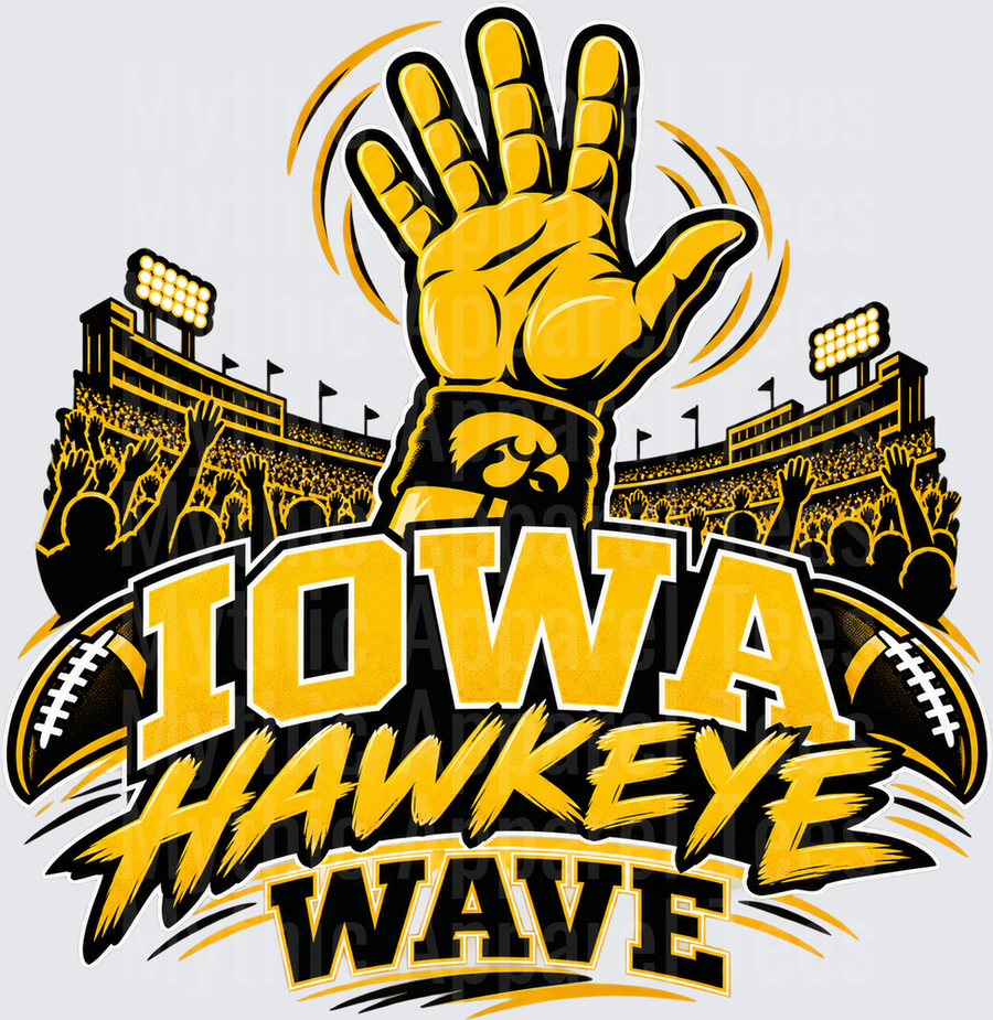 Iowa Hawkeye Wave Stadium Fan Hand Bold Black and Gold Football Graphic