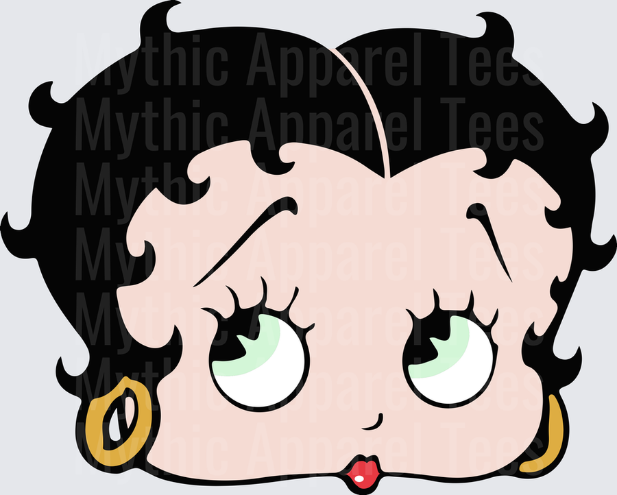 Betty Boop Classic Cartoon Face with Black Curly Hair and Gold Hoop Earrings