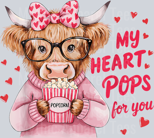 240 Pink Cow Coquette My Heart Pops For You Love Valentine_S Day T-Shirt