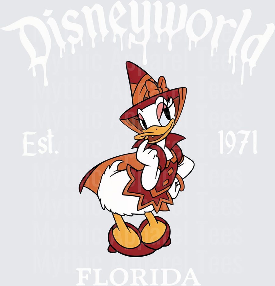 Daisy Duck Halloween Witch Costume Red Cape and Hat Spooky Character Design