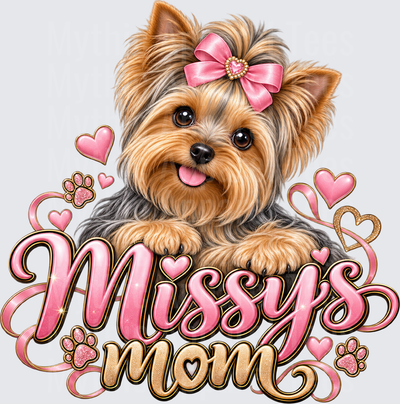 Missy's Mom Yorkshire Terrier with Pink Bow Hearts and Paw Prints