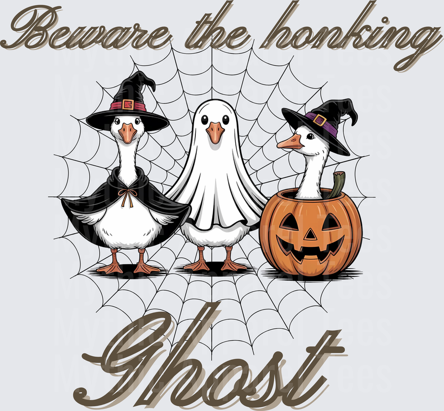 Beware The Honking Ghost Halloween Geese Witch Duck Ghost Costume Jack-O-Lantern Spiderweb