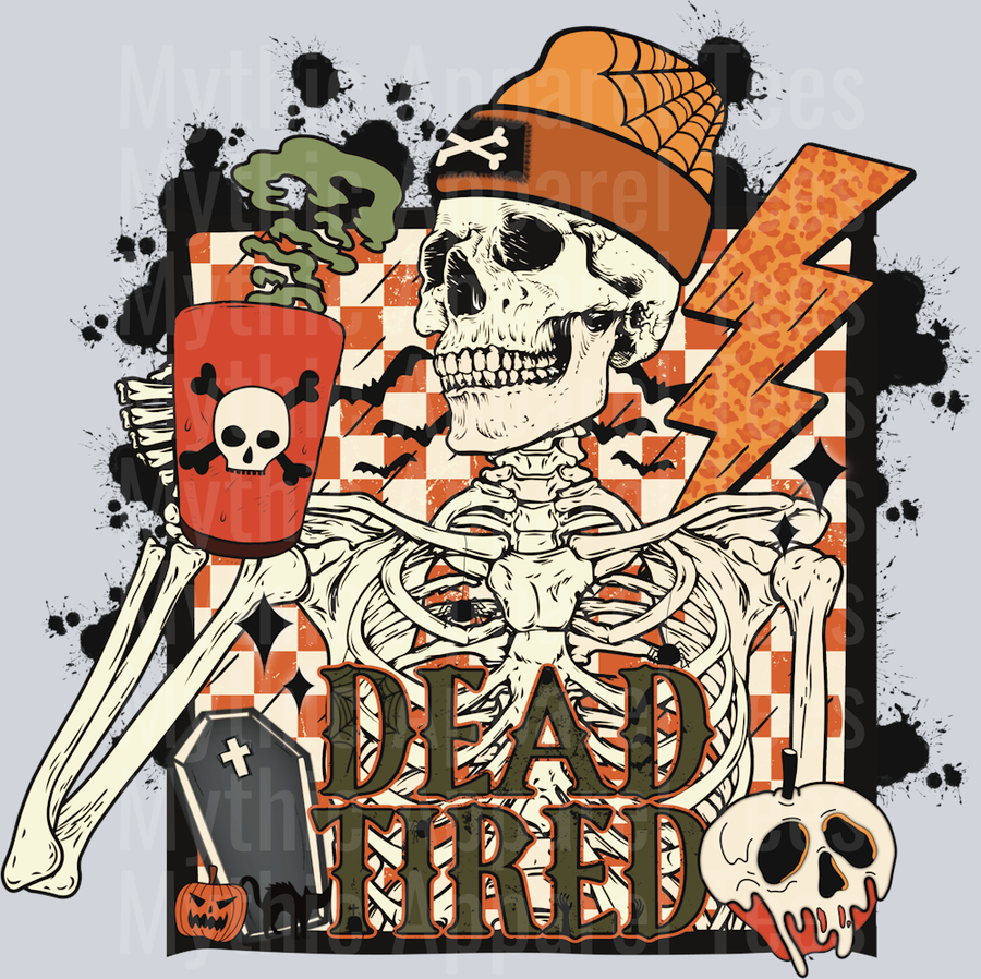 Dead tired Skeleton with Toxic Coffee DTF Skull Transfers