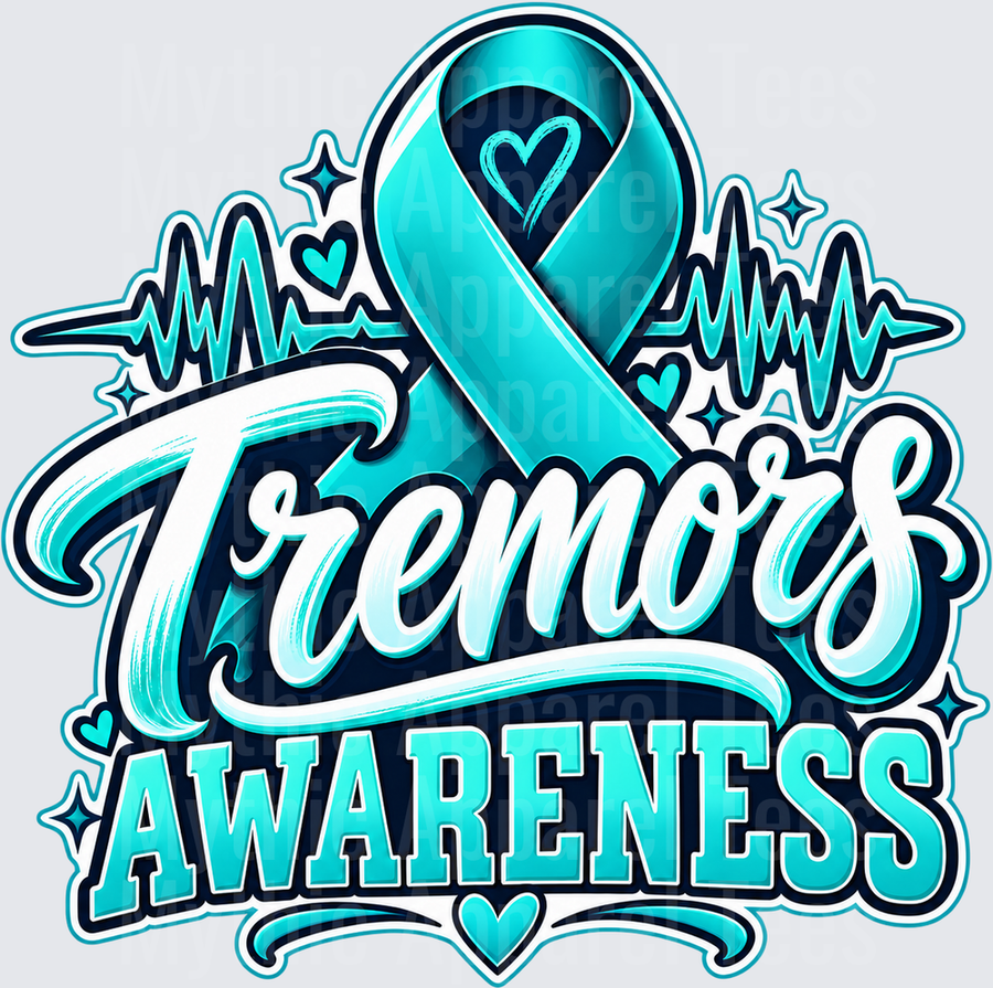 Tremors Awareness Teal Ribbon Heartbeat Heart Design