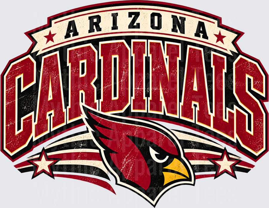 Arizona Cardinals Vintage Distressed Cardinal Bird Logo with Stars Arched Banner Design