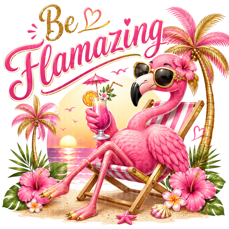Flamingos Be Flamazing Beach Chair Sunset Tropical Glitter