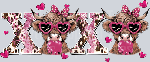 XOXO leopard Highland Cow DTF Valentines Day Transfers