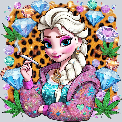 Elsa 3 Jewels Smoking Weed DTF Weed Transfers
