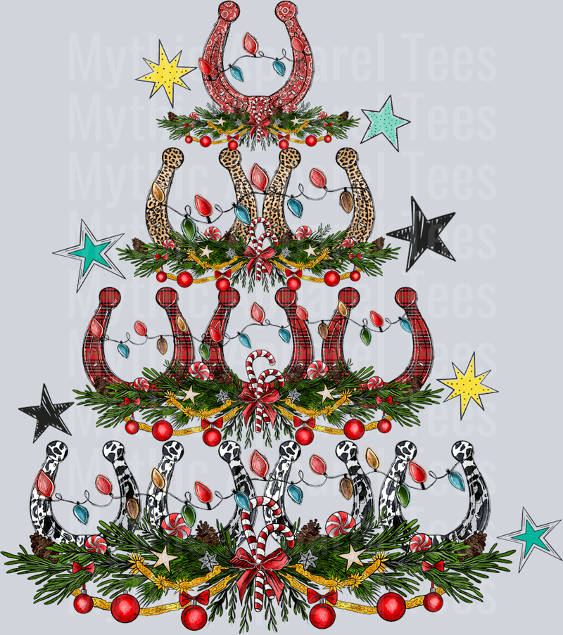 Horseshoe Christmas Tree Western DTF Christmas Transfers