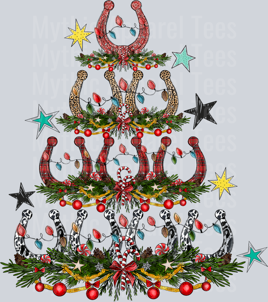 Horseshoe Christmas Tree Western DTF Christmas Transfers