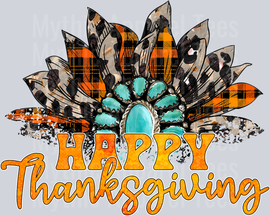 Happy Thanksgiving Turkey Feathers Western