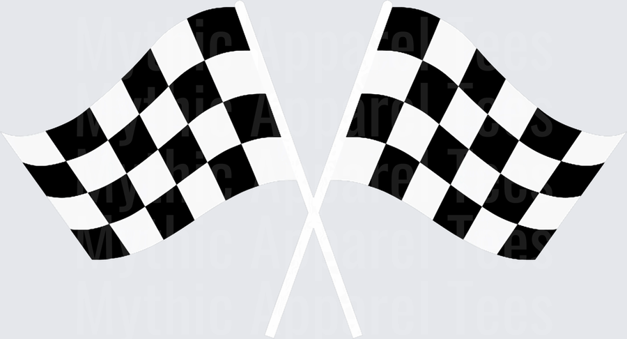 Crossed Black and White Checkered Racing Finish Line Flags