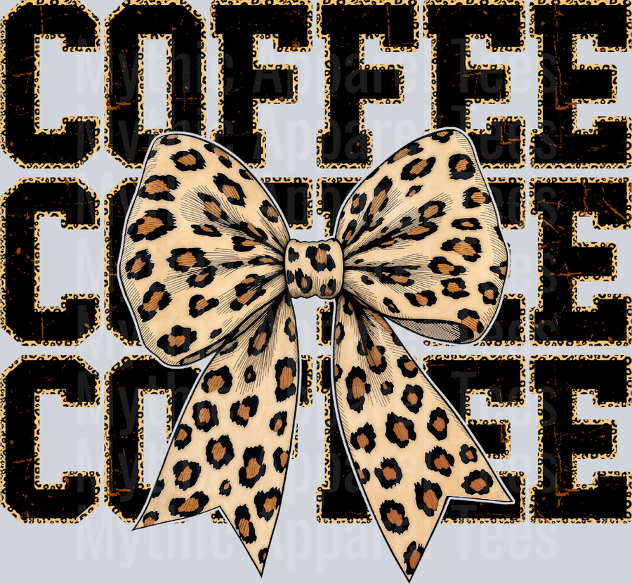 COFFEE With Leopard Print Bow DTF Coffee Transfers