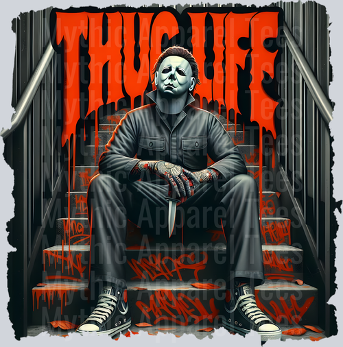 Michael Myers RED DRIPPING BLOOD on stairs Horror Movie DTF Thug Life Transfers