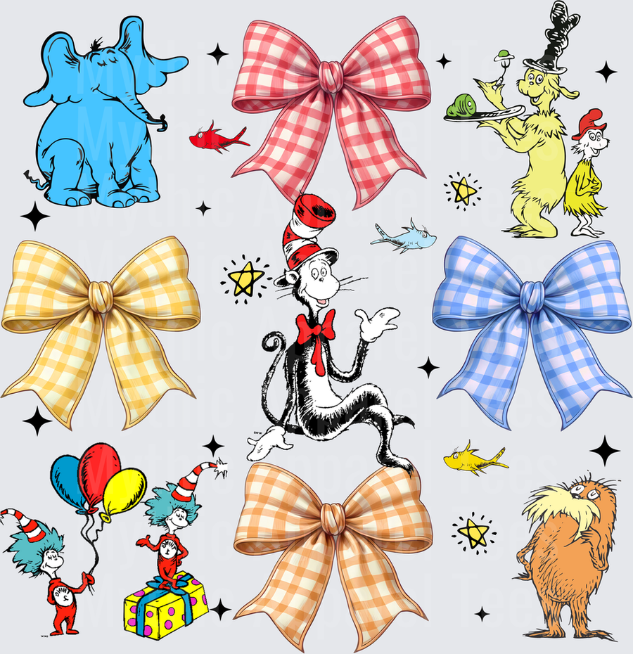 DR Seuss Characters and Gingham Bows Collage Sheet