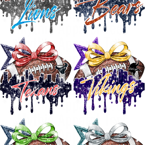 NFL GLITTER 1 GANG SHEET 10 FULL SIZE IMAGES