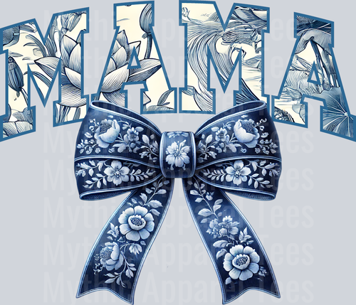 Mama Dark blue bow with white background DTF MOM Transfers