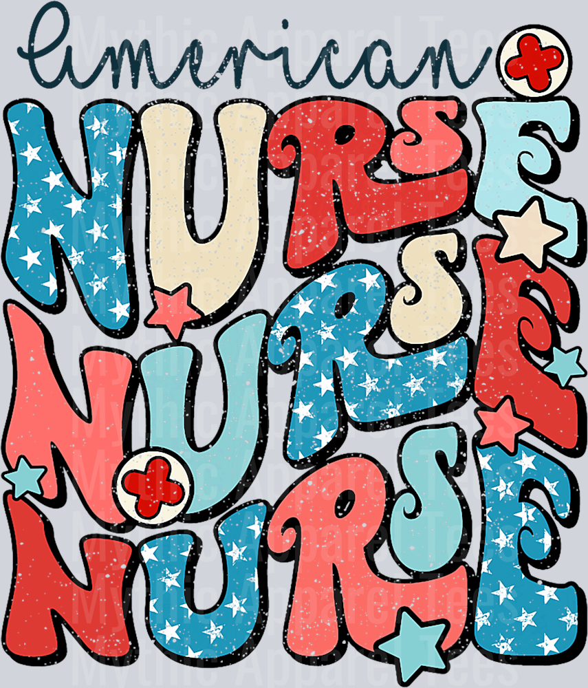 American Nurse Red white and Blue Patriotic Nurse DTF Patriotic Transfers