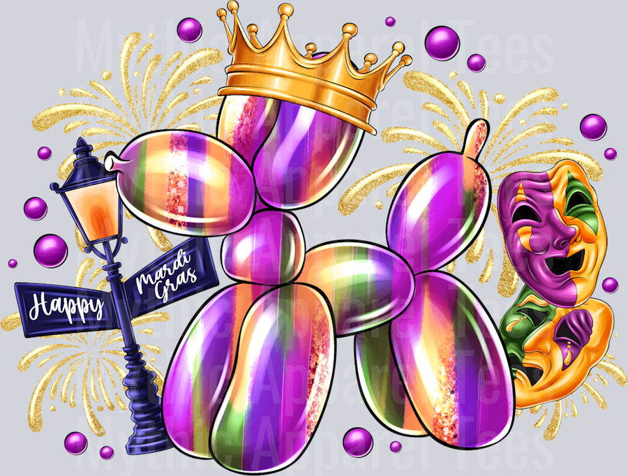 Happy Mardi gras Balloon Dog with crown