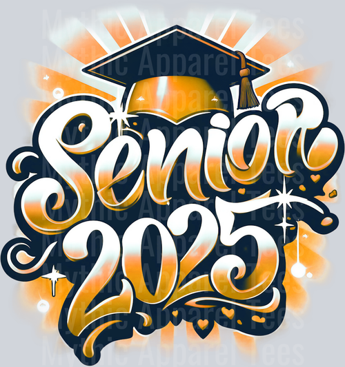 002 Airbrushed Senior 2025 Orange DTF 2025 Senior Graduation Transfers