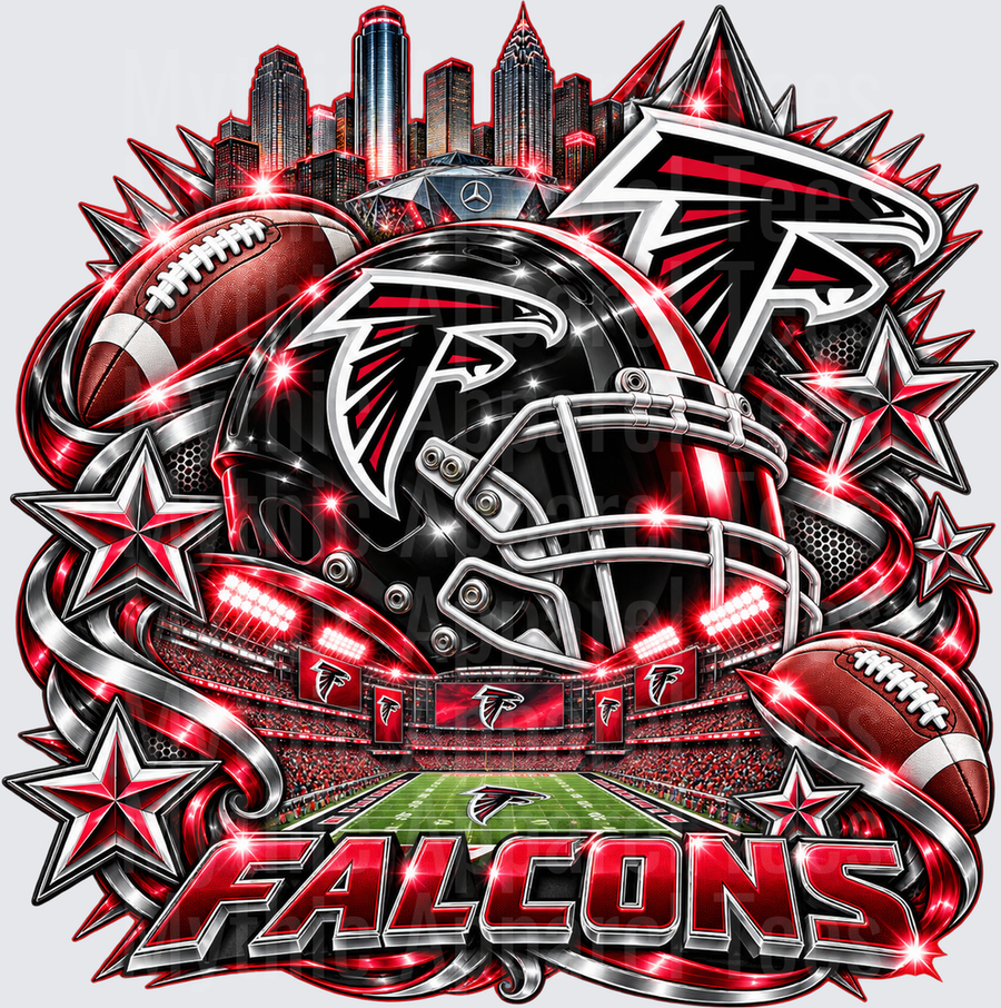 Atlanta Falcons Bold Red Black Chrome Helmet Stadium Skyline Football Collage