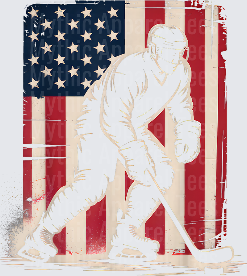 Ice Hockey Patriotic Player Silhouette American Flag Grunge