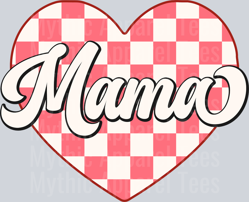 Mama Checker Heart White Letters MAMA MINI DTF Valentines Day Transfers