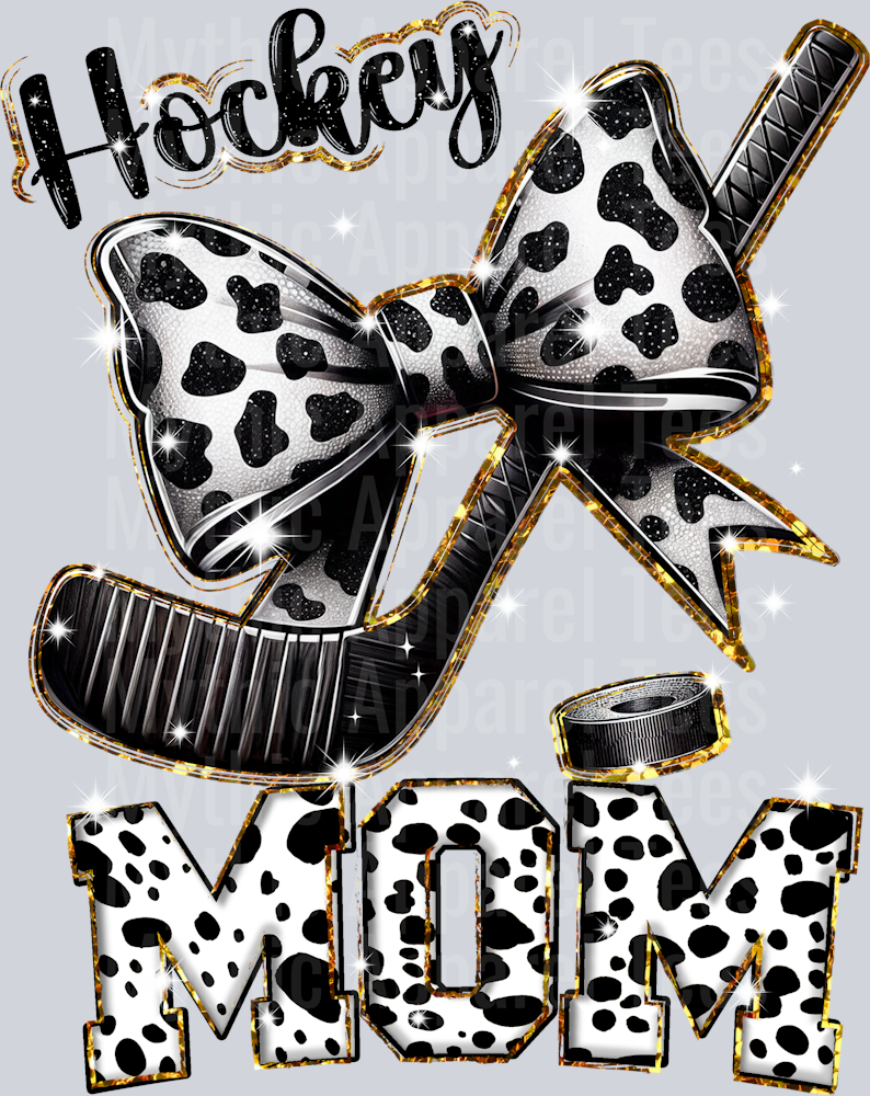 Hockey Mom Bow and stick with puck cute glitter cute DTF Sports Transfers