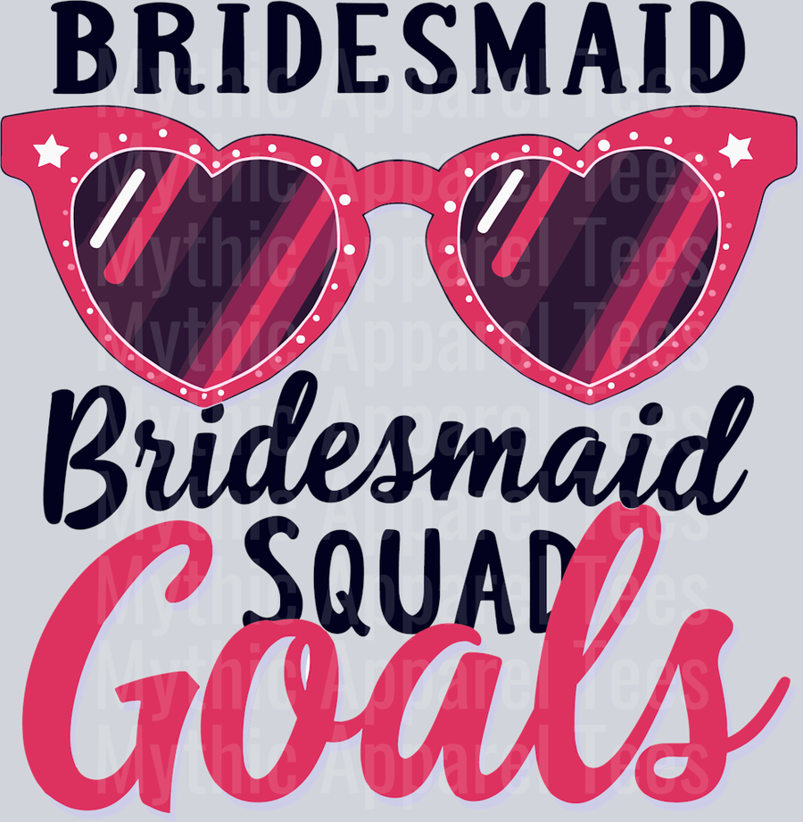 Bridesmaid squad goals pink heart shaped glasses DTF Bridesmaid Transfers