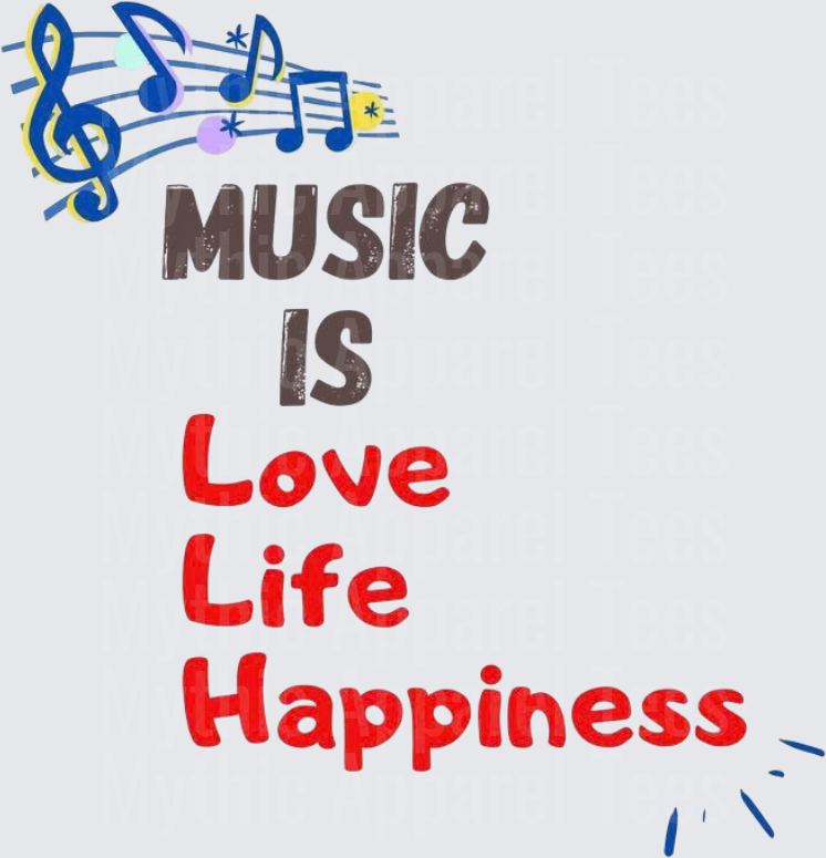Music Is Love Life Happiness Colorful Musical Notes Treble Clef Quote Design
