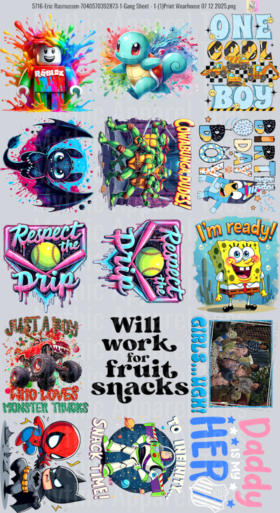 Boys GANG SHEET 15 FULL SIZE IMAGES