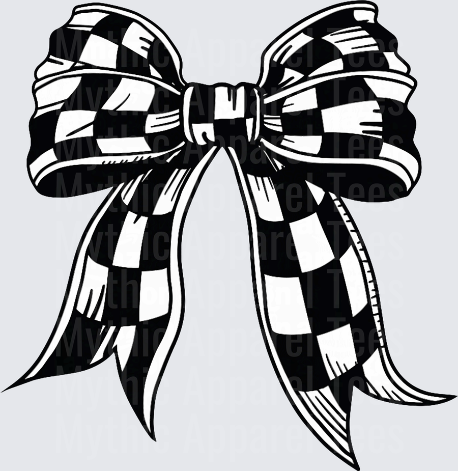 Black and White Checkered Racing Bow with Flowing Ribbon Tails