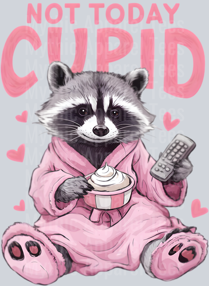Not Today Cupid Raccoon with Robe DTF Valentines Day Transfers