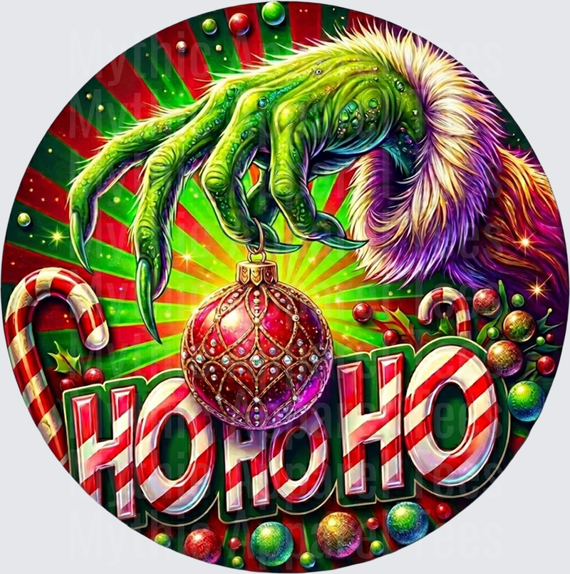 New Grinch Hand Holding Christmas Ornament Ho Ho Ho Circle
